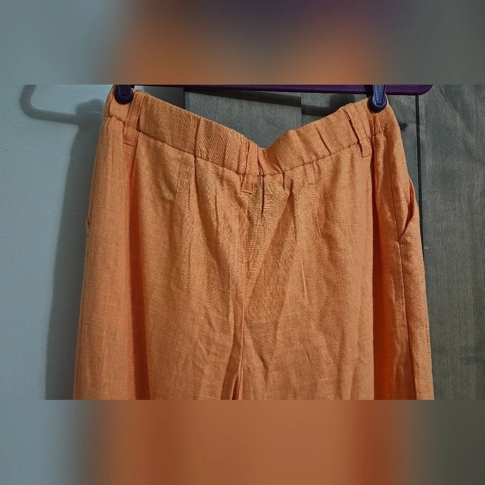 H&M Linen Blend Pleated Tailored Trousers In Orange. Size Small NWT